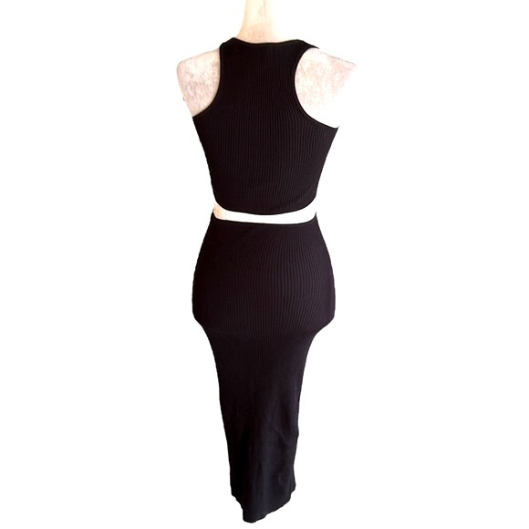 NEW House of Harlow 1960 Black Ribbed Midriff Cutout Bodycon Midi Dress - XS - Picture 10 of 15